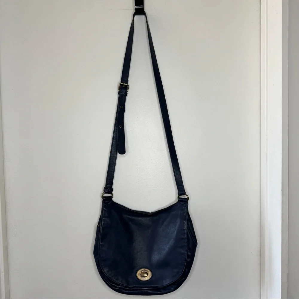 Cath Kidston Blue Leather Handbag W Floral Fabric Lining Cross Shoulder Handbag